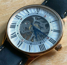 Load image into Gallery viewer, AKRIBOS Men 4 Real Diamonds Rose Gold Skeleton Hand-Wind Mechanical Watch Hours