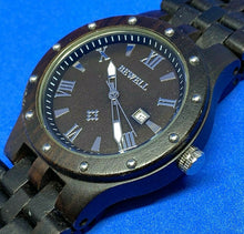 Load image into Gallery viewer, Unused Bewell Mens Dark Brown Solid Wood Analog Quartz Watch Hours~Date~New Batt