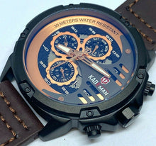 Load image into Gallery viewer, Unused Kademan Mens 30m Gun Metal Leather Analog Quartz Watch Hours~New Battery