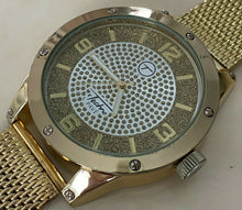Load image into Gallery viewer, Techno Pave Mens Gold Tone Mesh Band Bling Analog Quartz Watch Hours~New Battery
