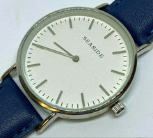 Load image into Gallery viewer, Unused Seaside Men Silver Blue Leather Analog Quartz Watch Hours~New Battery