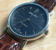 Load image into Gallery viewer, ANLEO Mens 30m Silver Black Textured Dial Analog Quartz Watch Hours~New Battery