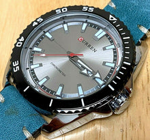 Load image into Gallery viewer, Unused Curren Men Silver Blue Leather Analog Quartz Watch Hour~Day Date~New Batt
