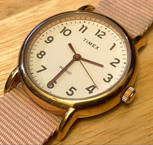 Load image into Gallery viewer, Timex Indiglo Men 30m Rose Gold White Leather Analog Quartz Watch Hours~New Batt