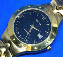 Load image into Gallery viewer, Waltham Mens Gold Tone Black Dial Analog Quartz Watch Hours~Date~New Battery