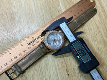 Load image into Gallery viewer, GUESS Lady Gold Tone Steel Rhinestone Analog Quartz Watch Hour~Date Day~New Batt