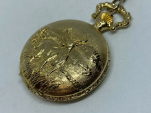 Load image into Gallery viewer, VTG Cariole Men Half-Hunter Gold Tone Hunting Theme Hand-Wind Pocket Watch Hours