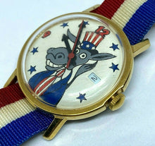 Load image into Gallery viewer, VTG Democratic Donkey Dial By Timex Hand-Wind Mechanical Watch Hours~Run & Stop