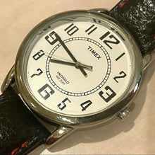 Load image into Gallery viewer, Timex Indiglo Men 30m Silver White Leather Analog Quartz Watch Hours~New Battery