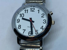 Load image into Gallery viewer, Unused Tim Chi Men Silver White Stretch Talking Analog Watch Hours~New Battery