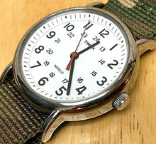 Load image into Gallery viewer, Timex Weekender Men Silver White Military Green Band Quartz Watch Hours~New Batt