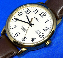 Load image into Gallery viewer, Timex Indiglo Mens Gold Tone Beige Leather Analog Quartz Watch Hours~New Battery