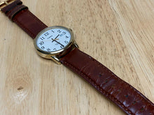 Load image into Gallery viewer, Timex Indiglo Men Gold Tone White Leather Analog Quartz Watch Hour~Date~New Batt