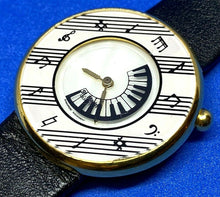 Load image into Gallery viewer, St Martin Lady Gold Tone Music Themed Leather Analog Quartz Watch Hours~New Batt