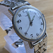 Load image into Gallery viewer, Vintage Timex Mercury Mens Silver White Hand-Wind Stretch Band Mechanical Watch Hours