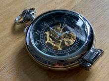 Load image into Gallery viewer, Unbranded Mens Silver Black Skeleton Hand-Wind Mechanical Half Hunter Pocket Watch Hours