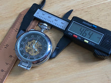 Load image into Gallery viewer, Unbranded Mens Silver Black Skeleton Hand-Wind Mechanical Half Hunter Pocket Watch Hours