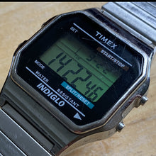 Load image into Gallery viewer, Timex Indiglo Mens Silver Black Stretch Digital Quartz Alarm Chronograph Watch Hours~New Battery