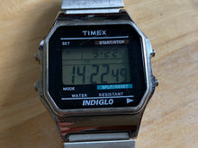 Load image into Gallery viewer, Timex Indiglo Mens Silver Black Stretch Digital Quartz Alarm Chronograph Watch Hours~New Battery