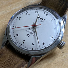 Load image into Gallery viewer, Vintage HMT Hindi Dial Men Silver Leather NATO Band Hand-Wind Mechanical Watch Hours