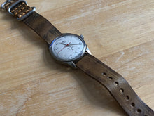Load image into Gallery viewer, Vintage HMT Hindi Dial Men Silver Leather NATO Band Hand-Wind Mechanical Watch Hours