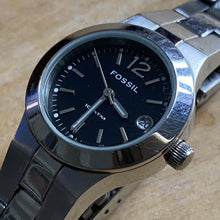 Load image into Gallery viewer, Fossil AM-4194 Lady 100m All Steel Silver Black Analog Quartz Watch Hours~Date~New Battery