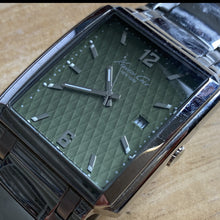 Load image into Gallery viewer, Kenneth Cole KC-3564 Mens All Steel Rectangle Green Dial Analog Quartz Watch Hours~Date~New Battery