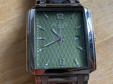 Load image into Gallery viewer, Kenneth Cole KC-3564 Mens All Steel Rectangle Green Dial Analog Quartz Watch Hours~Date~New Battery