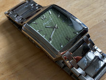 Load image into Gallery viewer, Kenneth Cole KC-3564 Mens All Steel Rectangle Green Dial Analog Quartz Watch Hours~Date~New Battery