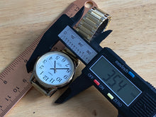 Load image into Gallery viewer, Timex Indiglo Mens 30m WR Classic Gold Tone White Stretch Band Analog Quartz Watch Hours~New Battery