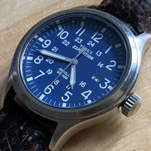 Load image into Gallery viewer, Timex Expedition Indiglo Mens 50m Silver Blue Military Dial Analog Quartz Watch Hours~Date~New Battery