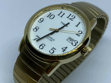 Load image into Gallery viewer, Timex Indiglo Mens 30m Gold-White Stretch Analog Quartz Watch Hours~New Battery
