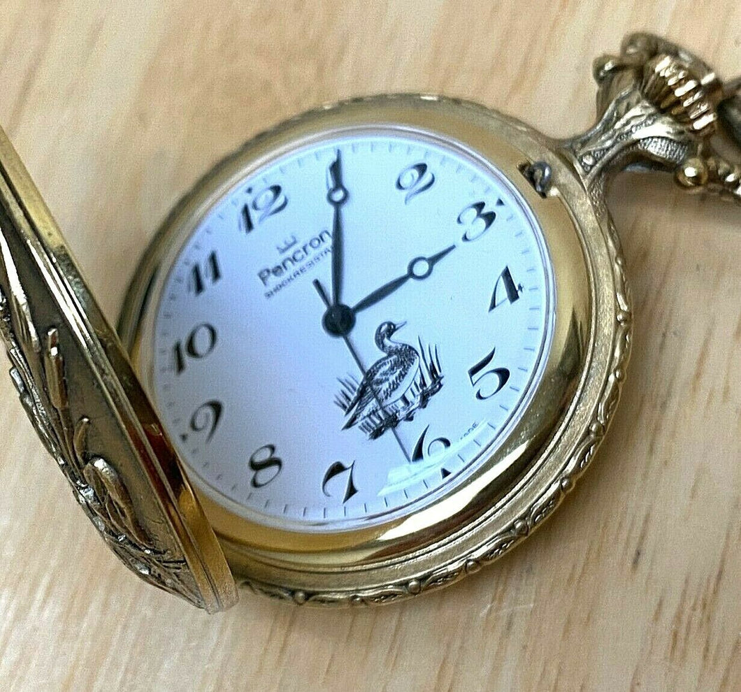 VTG Pencron Mens Wide Life Theme Swiss Half-Hunter Hand-Wind Pocket Watch Hours