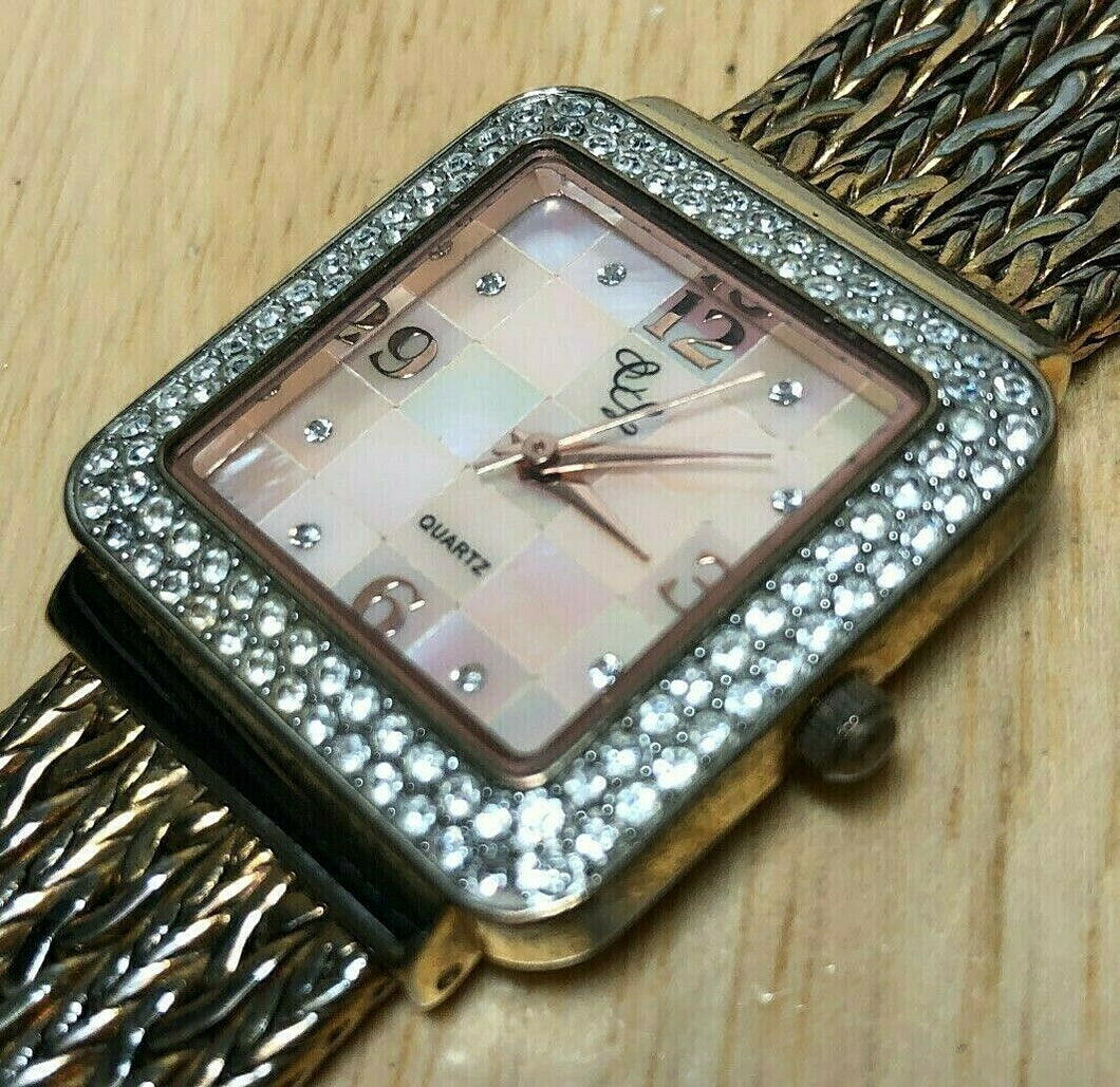 Colleen Lopez CL Lady Gold Tone Mosaic Dial Analog Quartz Watch Hour~New Battery