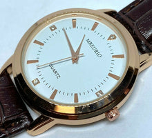 Load image into Gallery viewer, Unused Mreurio Mens Rose Gold Tone Leather Analog Quartz Watch Hours~New Battery
