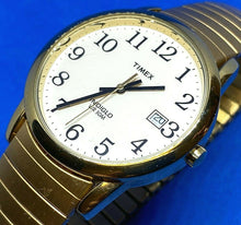 Load image into Gallery viewer, Timex Indiglo Men 30m Gold-White Stretch Analog Quartz Watch Hours~Date~New Batt
