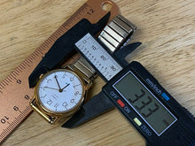 Load image into Gallery viewer, Vintage Timex Men Classic Gold-White Rounded Analog Quartz Watch Hour~New Batter
