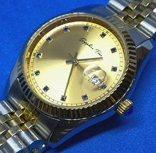 Load image into Gallery viewer, Unused Sapphire time Men Gold Fluted Bezel Analog Quartz Watch Hours~New Battery
