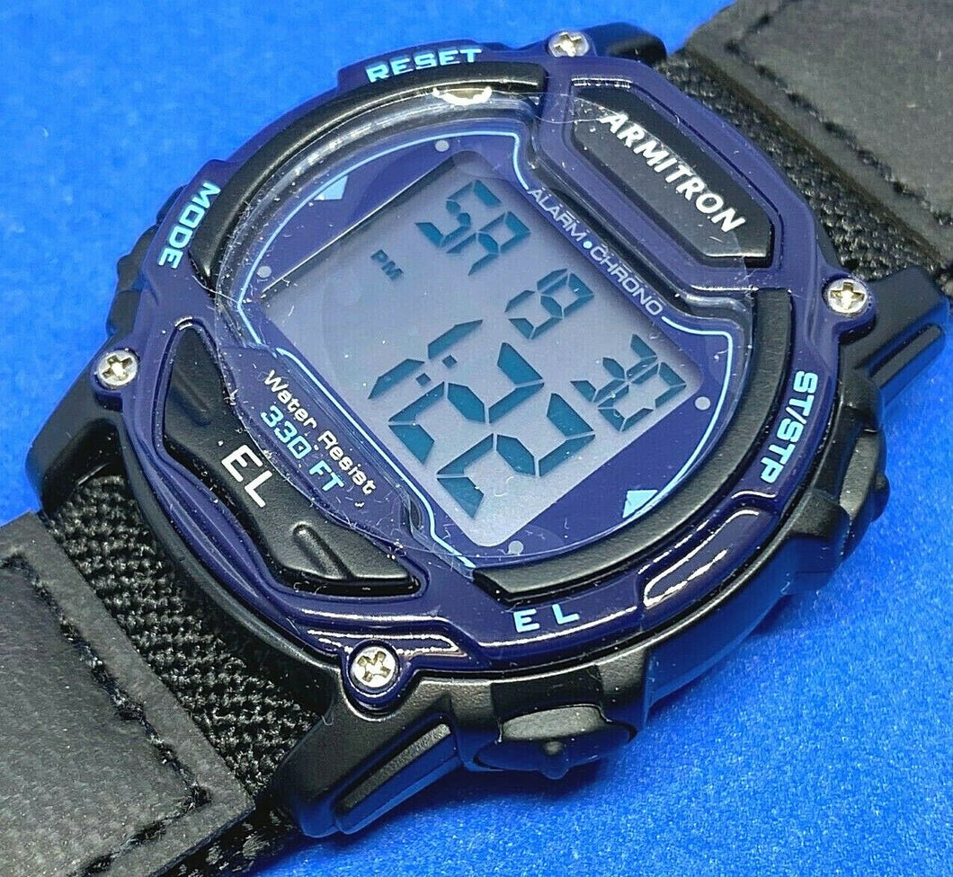 Armitron 45/7004 Men 50m Black Nylon Digital Alarm Chrono Watch Hour~New Battery