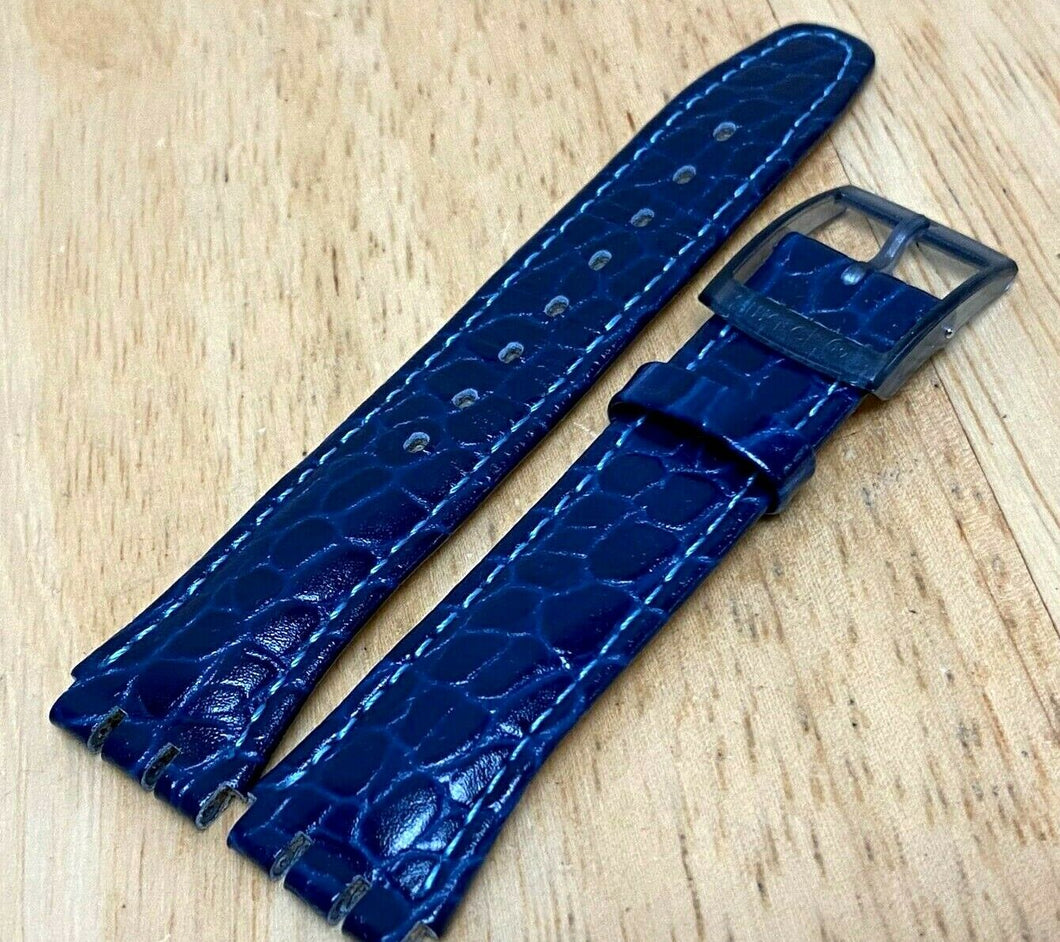 Original NEW Swatch Blue Genuine Leather Silver Hook Watch Strap Band~20 mm MAX