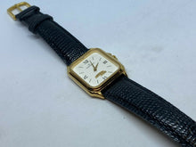 Load image into Gallery viewer, VTG Montreux Jostens Men Gold Tone Rectangle Analog Quartz Watch Hour~New Batter
