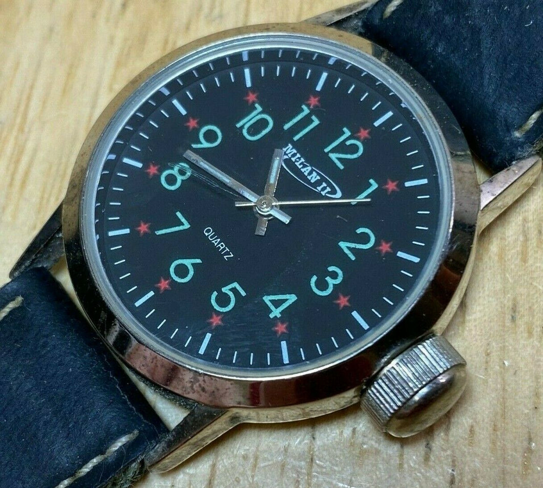 Vintage Milan Men Lady Green Fabric Military Analog Quartz Watch Hour~New Batter