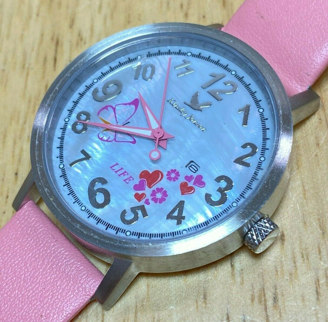 Kinsley Jonson Life Lady 50m Silver Leather Analog Quartz Watch Hour~New Battery
