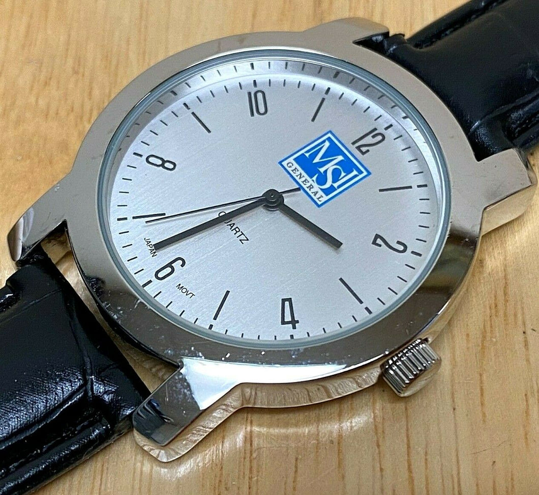 MSI General Mens Japan Movt Silver Leather Analog Quartz Watch Hours~New Battery