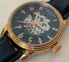 Load image into Gallery viewer, Stuhrling Men Lady 20 Jewels Skeleton Gold Tone Self-Wind Automatic Watch Hours

