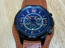 Load image into Gallery viewer, Carju Mens Black Blue Leather Analog Quartz Chronograph Watch Hour~Date~New Batt
