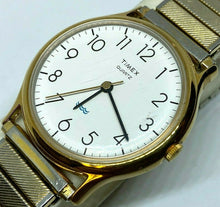 Load image into Gallery viewer, Vintage Timex Men Classic Gold-White Rounded Analog Quartz Watch Hour~New Batter
