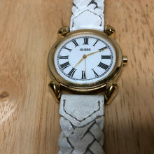 Load image into Gallery viewer, Vintage Guess Mens Gold Tone Leather Roman Analog Quartz Watch Hours~New Battery
