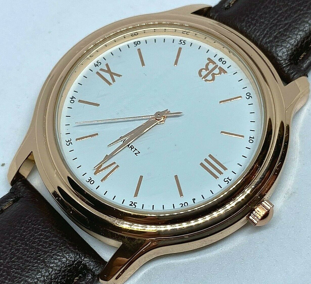 Unused BTB Men Rose Gold Tone Japan Movt Roman Analog Quartz Watch Hour~New Batt