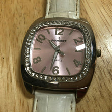 Load image into Gallery viewer, Peugeot Men Silver Barrel Rhinestone Leather Analog Quartz Watch Hour~New Batter
